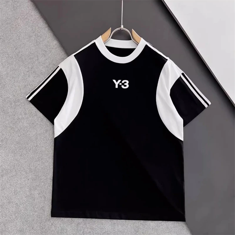 

Y-3 Yohji Yamamoto 23SS Summer Black And White Contrasting Colors Split Ioint Short Sleeved T-Shirt Man Leisure Sports Top