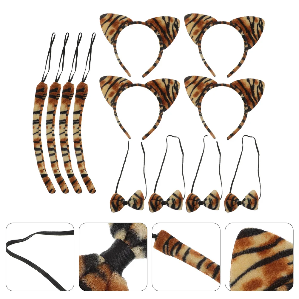 

4Sets Tiger Ear Hair Hoops Tie Tail Performance Dancing Costume Accessory