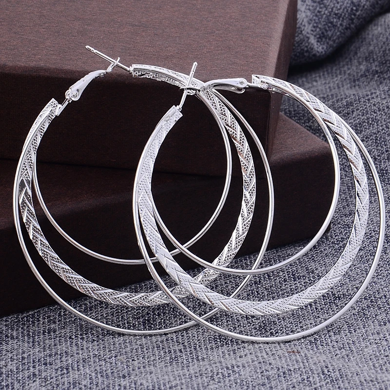 

ANGLANG New Fashion Silver Ring Earrings Women Metal Simple Circular Minimalist Gifts Selling Women Jewelry