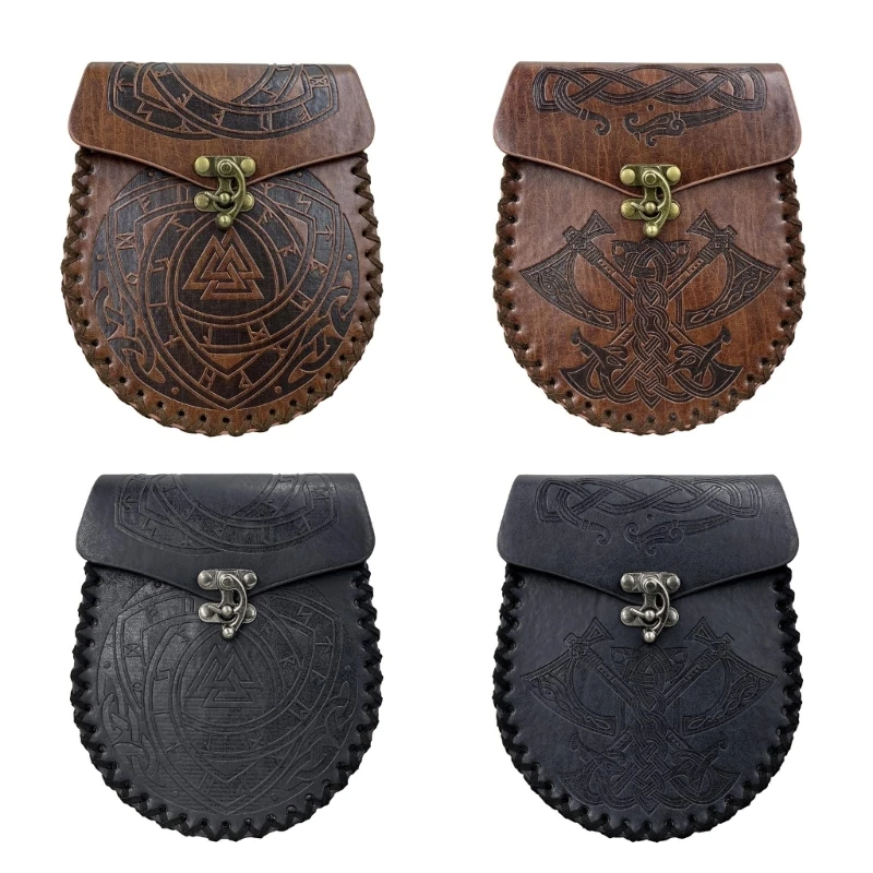 

Medieval Leathers Vintage Embossed Fanny Pack Bag Waist Pack Portable Coin Purse Dices Bag Easy to Use