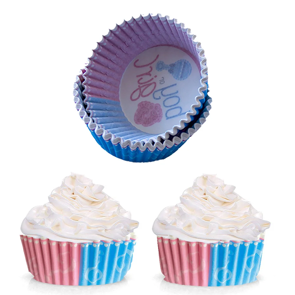 

24Pcs Gender Reveal Cupcake Paper Cups Muffin Cupcake Liners Blue Pink Paper Box Baby Gender Reveal Party Supplies