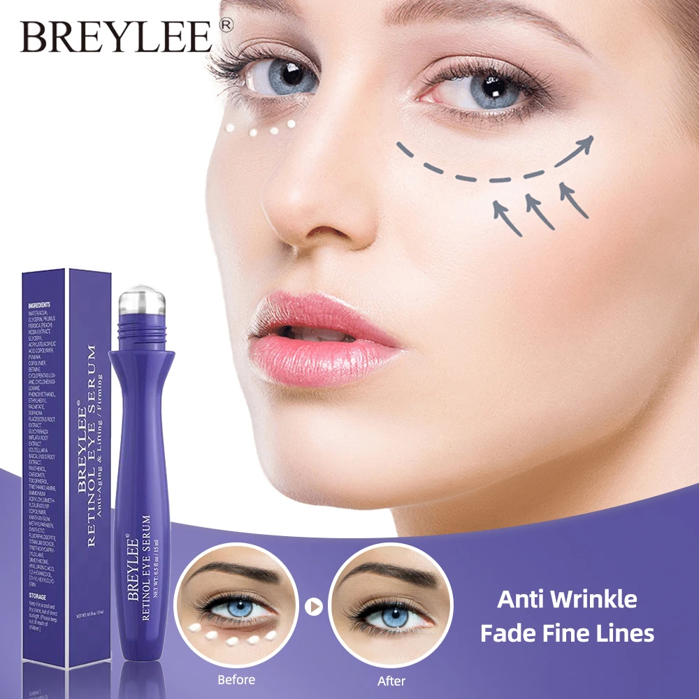 

BREYLEE Retinol Eye Serum Remove Fine Lines Roller Massage Anti-Wrinkles Anti-aging Cream Moisturizing Firming Skin Care 15ml