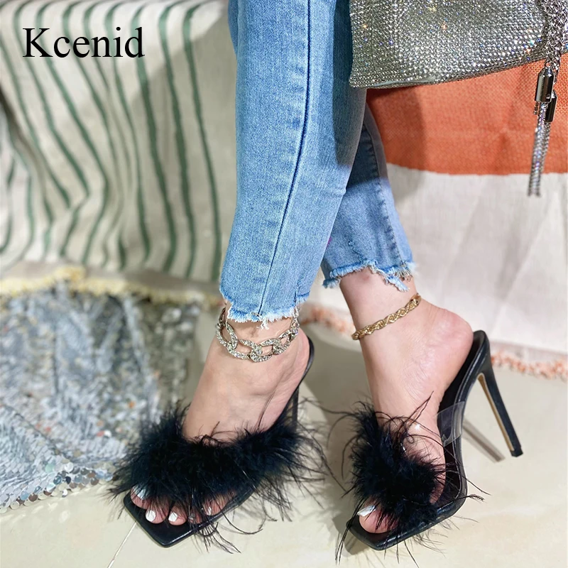 Новое поступление 2024 летние черные пушистые женские сандалии-гладиаторы Kcenid