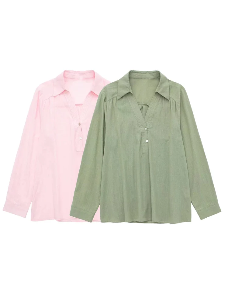 

2022 Summer Women Linen Shirts Blouses Tops Fashion Solid Loose Long Sleeve V-Neck Female Street Elegant Top Clothing