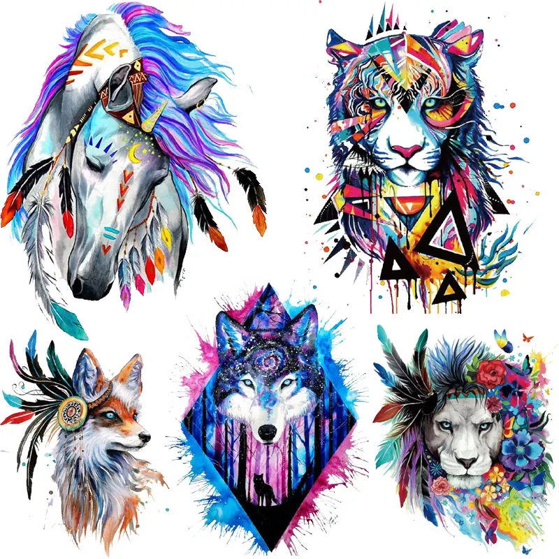 

Clothing Thermoadhesive Patches Iron on Colorful Tiger Wolf Dog Cat Owl Patches for Clothing DIY T-shirt Heat Transfer Stickers