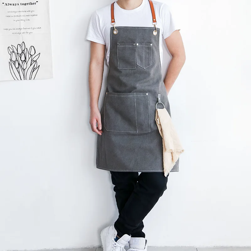 

Cooking Chef Kitchen Restaurant BBQ Apron Dress with 4 Pocket Adjustable Adult Apron Waiter Apron Kitchen Cook Aprons