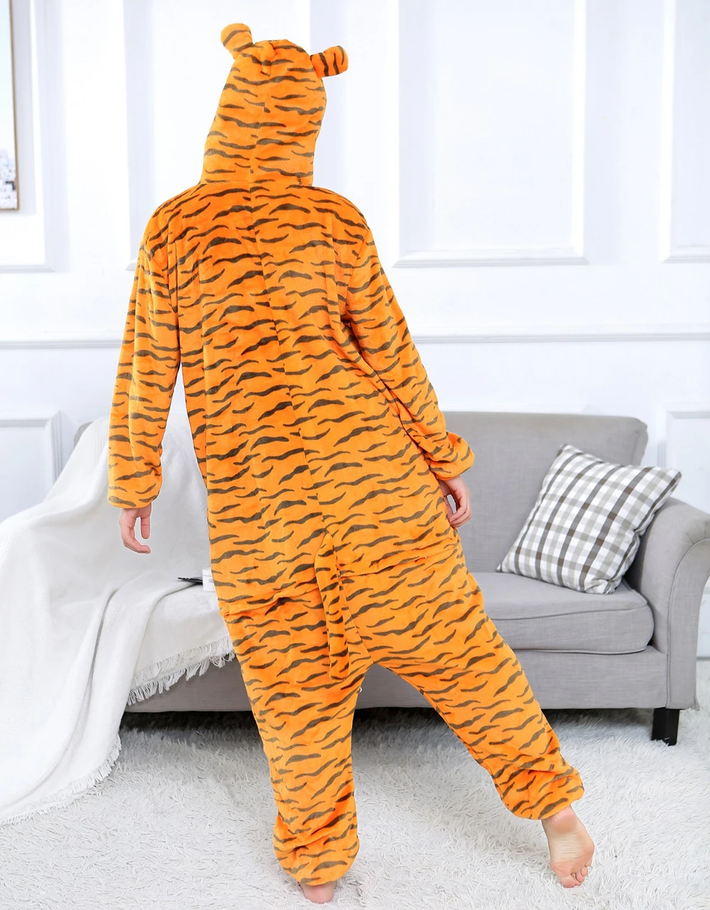 Winter Animal Pajamas Tiger Sleepwear Kids Kigurumi Family Onesie Pajamas Sets Women Men Unisex Adults Flannel Nightie Overalls