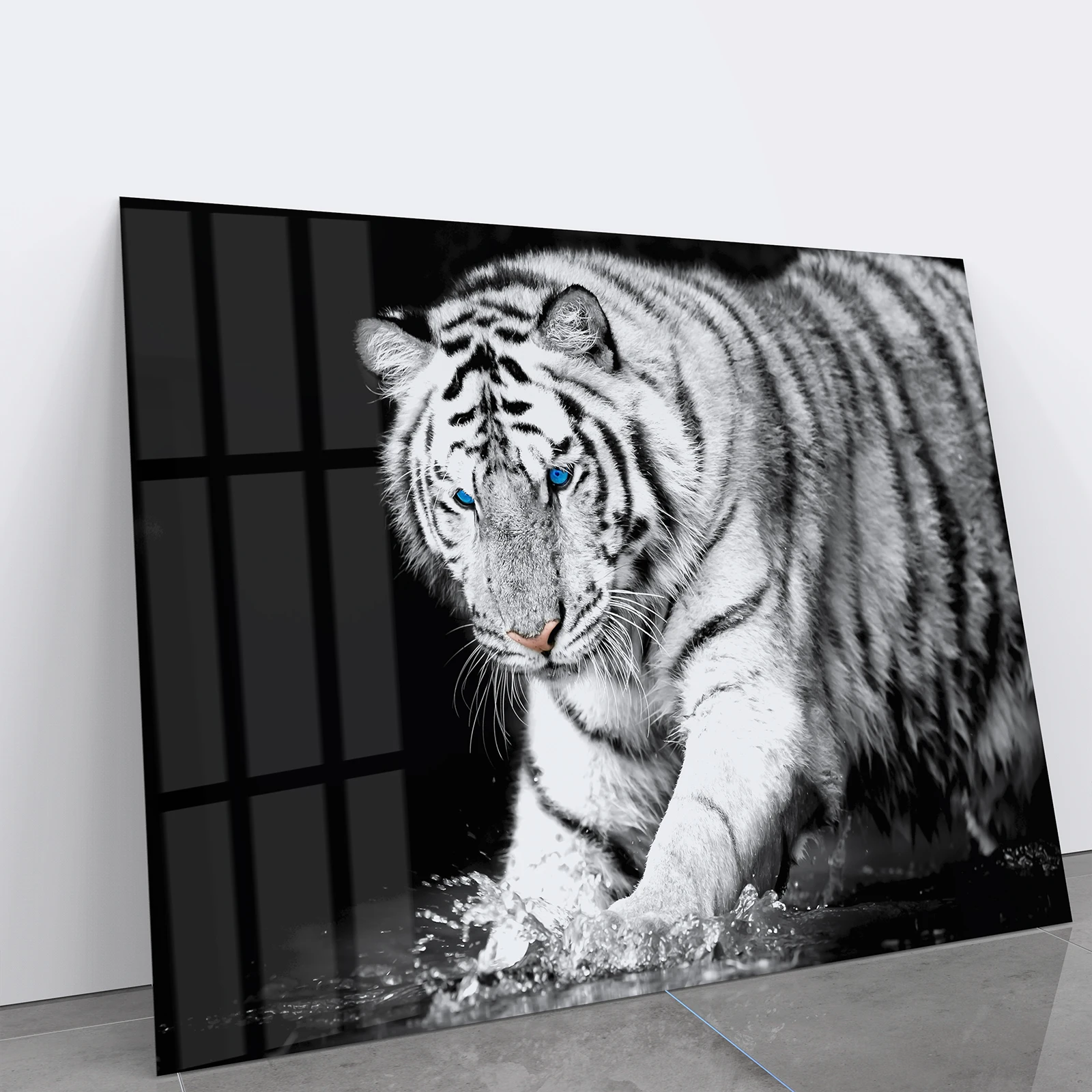 

120X80cm Tiger Modern Minimalist Frameless Tempered Glass Art Bedroom Living Room Sofa Backrest Wall Decoration Painting