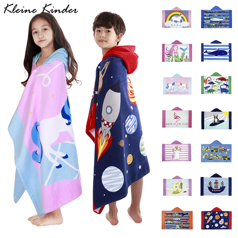 

Kids Bathrobe for Girls Boys Cotton Towel Poncho Cartoon Hooded Children's Bath Towels Baby Beach Changing Surf Swimming Robes