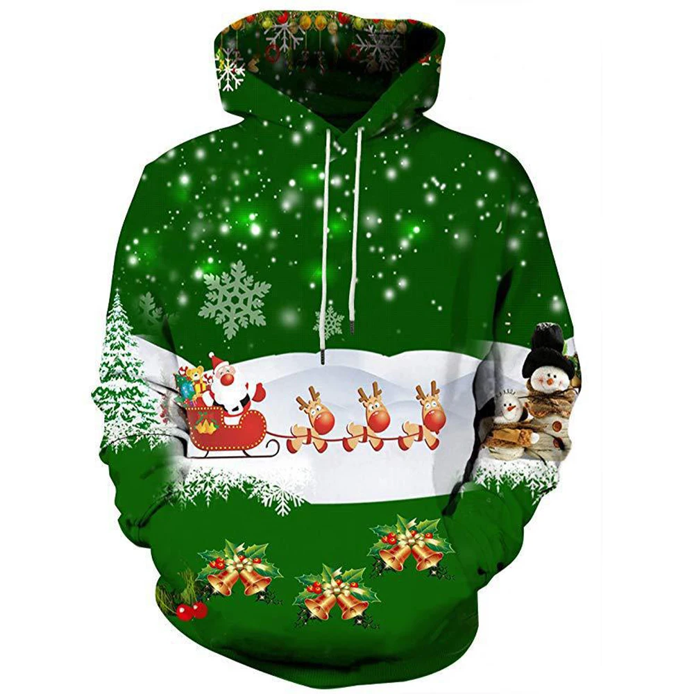 

2021 Autumn and Winter Merry Christmas Hoodies & Sweatshirts Decoration Men Women Christmas Family Casual green pullover