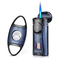 guevara carbon fiber cigar cutter lighter set windproof 1 jet flame butane cigar cigarette case accessories for gift box