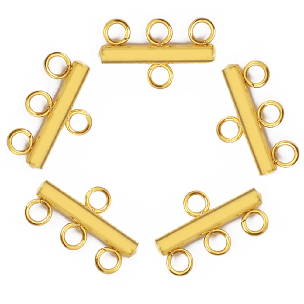10pcs Stainless Steel Gold Layer Necklace Bracelet Clasp Bails 5 Loops Drop Earrings Chains Connectors for DIY Jewelry Making