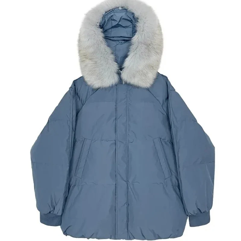 Fashion Fur Collar Hooded Short Parkas Solid Casual Long Sleeve Winter Jacket Korean Loose Cotton Padded Outwear Student coat