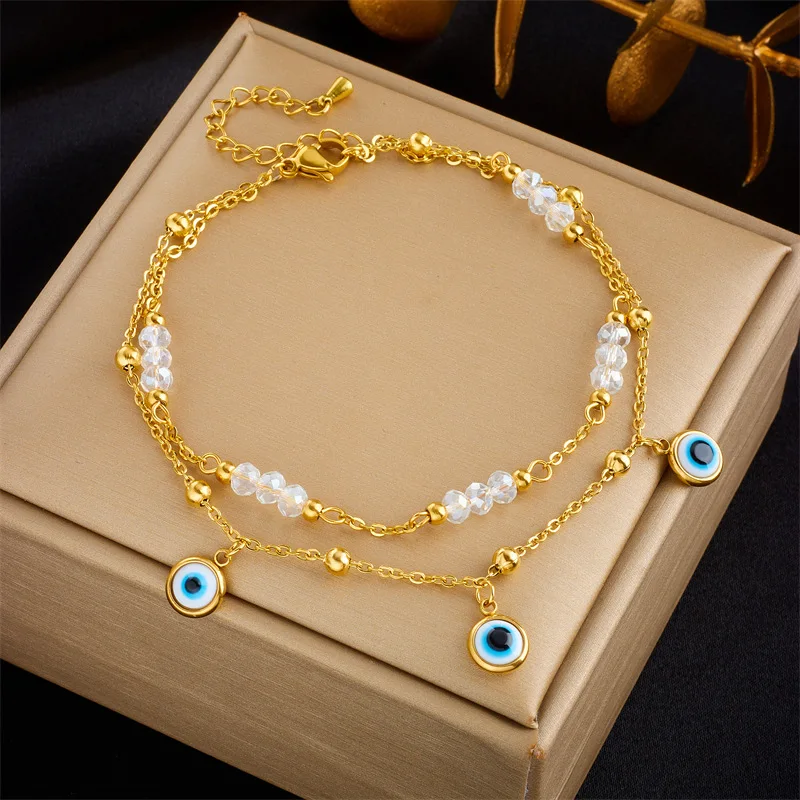 

316L Stainless Steel Double Layer Eyes Anklet For Women Girl Trend Feet Wrist Chains Non-fading Jewelry Gift Party Dropshipping