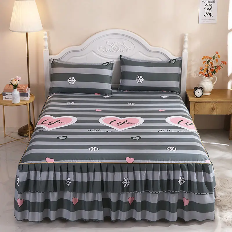 

Bedspreads for Bed Skirt Sheet Queen Bed Mattress Covers Linens Cotton Double King Size Painting Pillowcase Plaid Elastic Fitted