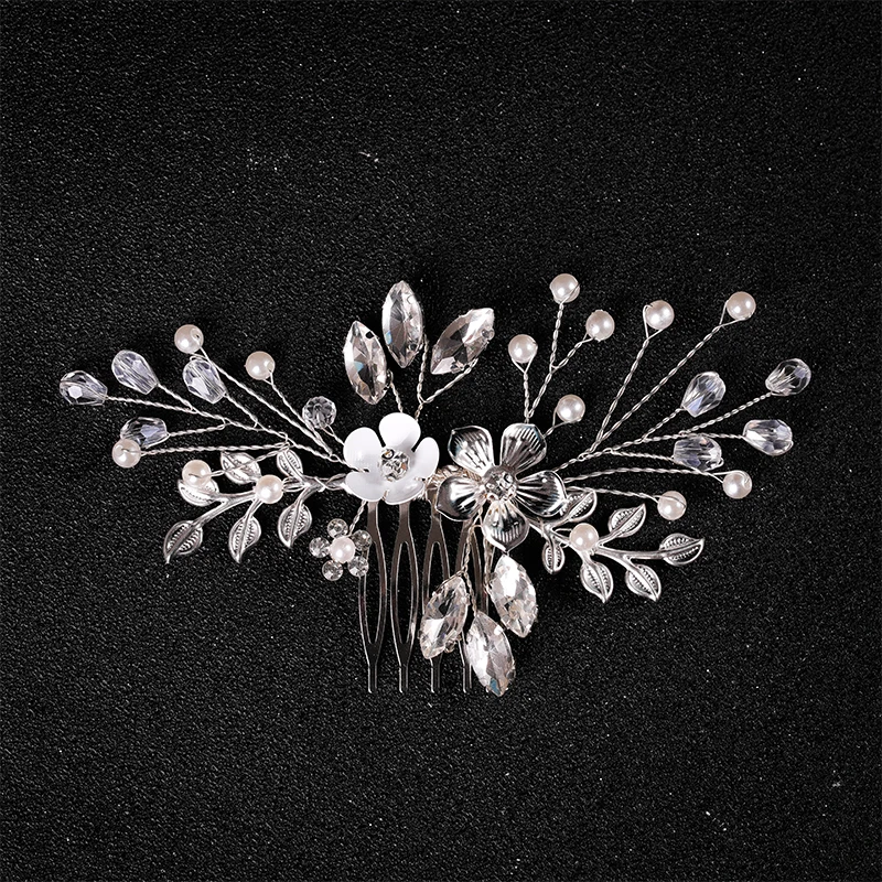 Pearls Crystal Wedding Hair Combs Handmade White Flowers Bridal Women Hair Accessories Leaf Headpiece