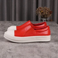 high street rick mens shoes red solid male sneakers genuine leather owens womens sneakers slip on mens casual shoes