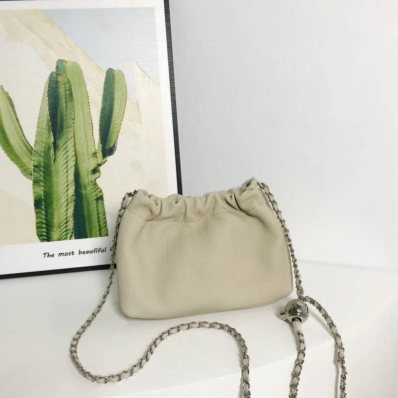 

High Quality Cowhide Leather Women Crossbody Shoulder Bags 2024 Luxury Solid color Cow Chain Handbag Female Messenger