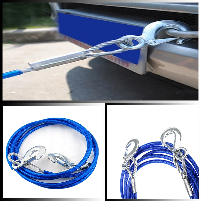 

Universal Blue Rubber Coated Tow Recovery Hook Rope 4M Heavy Duty Steel Wire Cable Car Road Boat Tow Rope Strap Metal Hook Lead