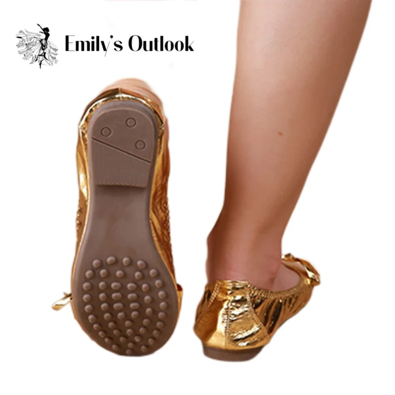 

Shiny Womens Belly Dance Performance Workout Shoes Golden Silver Leather Ballet Shoes Rubber Sole Gift Bag US3.5 Free Shipping