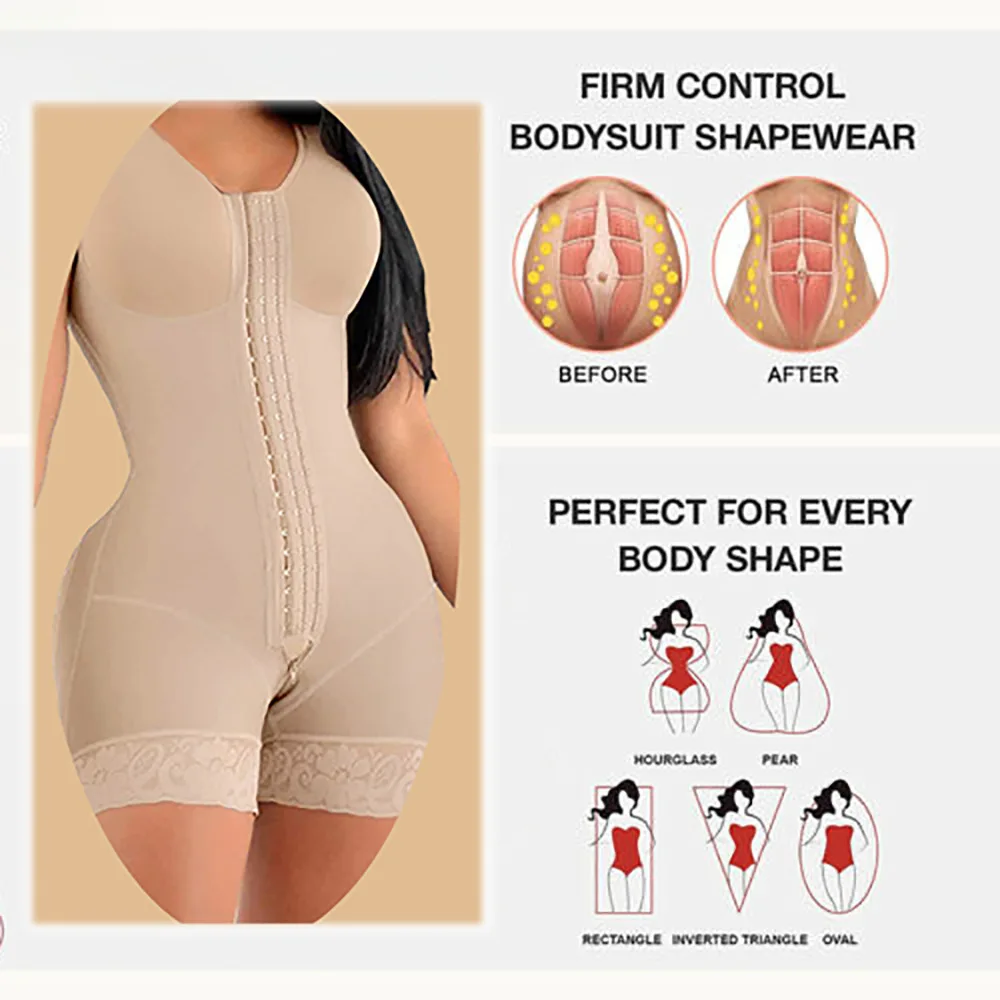 Fajas Colombianas Post Surgery Shapewear Compression Slimming Waist Trainer Shapewears With Crotch Zipper Bodysuit For Women