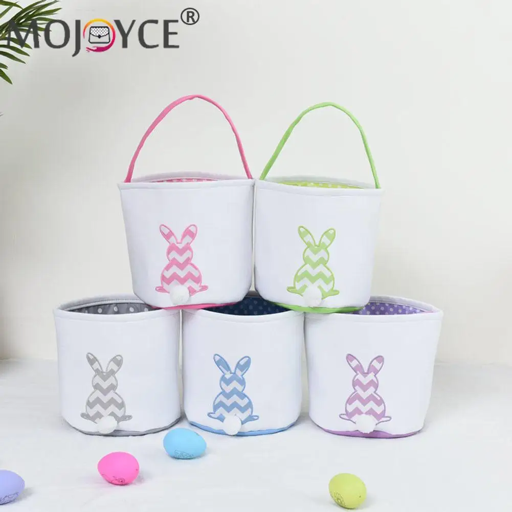 

Easter Cute Bunny Bucket Bags Canvas Rabbit Chocolate Candy Basket Egg Hunting Handbag Kids Gift Tote Festival Party Decoration