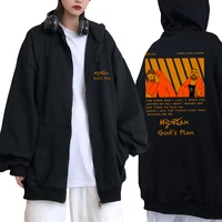 drake gods plan music album print zip jacket hoodie mens womens high quality streetwear sweatshirt coat black zipper jackets