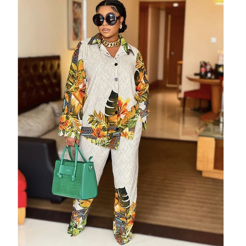 

2 Piece Set Africa Clothes 2022 African Dashiki New Dashiki Fashion Suit Top And Trousers Super Elastic Party Plus Size For Lady