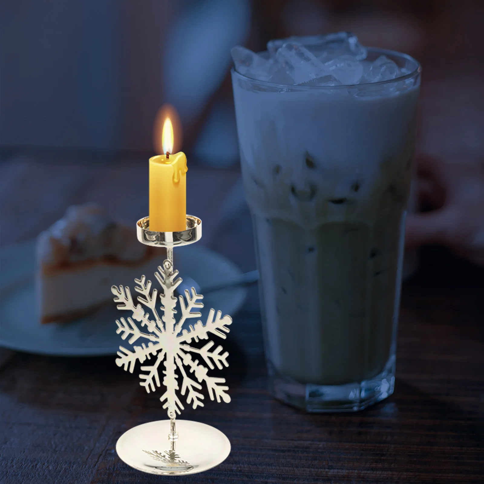 

Desk Candles Holder Christmas Snowflake Tealight Candlestick Holders Centerpiece