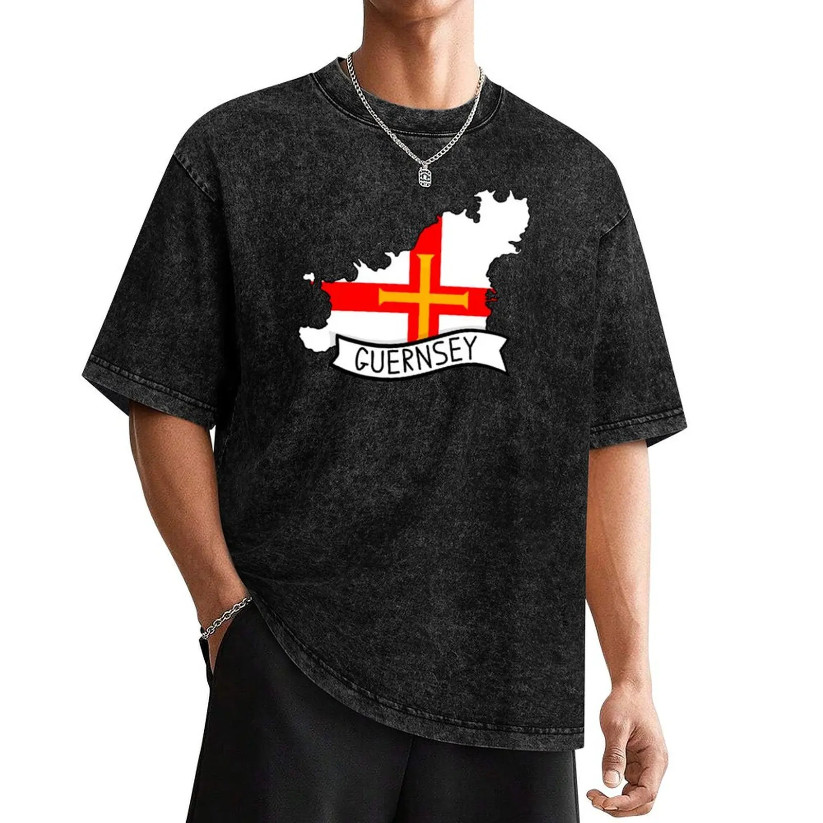 Футболка с наклейкой и флагом Гернси летняя рубашка футболки большого размера