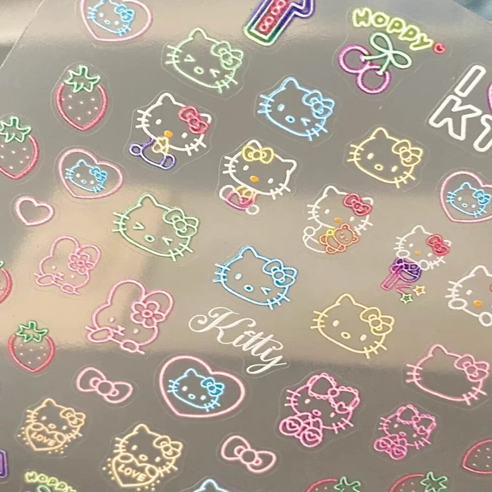 1 лист 5D флуоресцентные наклейки для ногтей Hellokitty с тиснением японского