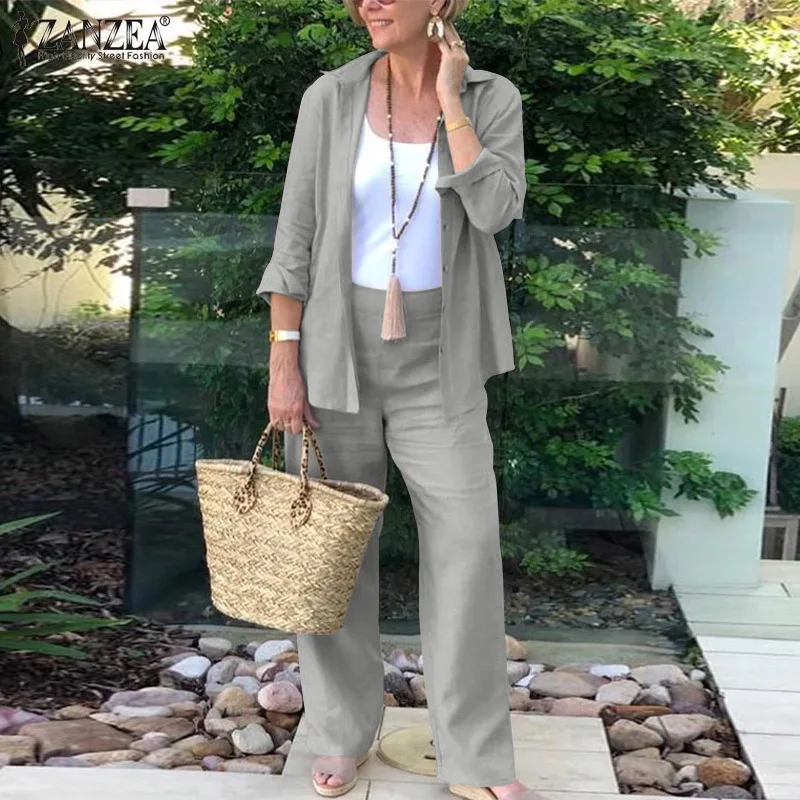 

2023 Autumn Cotton Linen Suit Women's Tracksuit Oversize Shirt Loose Pants Set Female Trendy Casual Fashion Ladies 2 Piece Sets