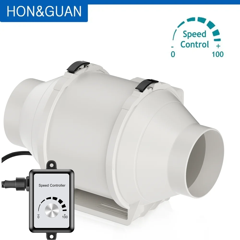

Hon&Guan 4''Inline Duct Fan with Variable Speed Controller EC Motor 110V-240V Air Exhaust Fans for Carbon Filter Ventilation