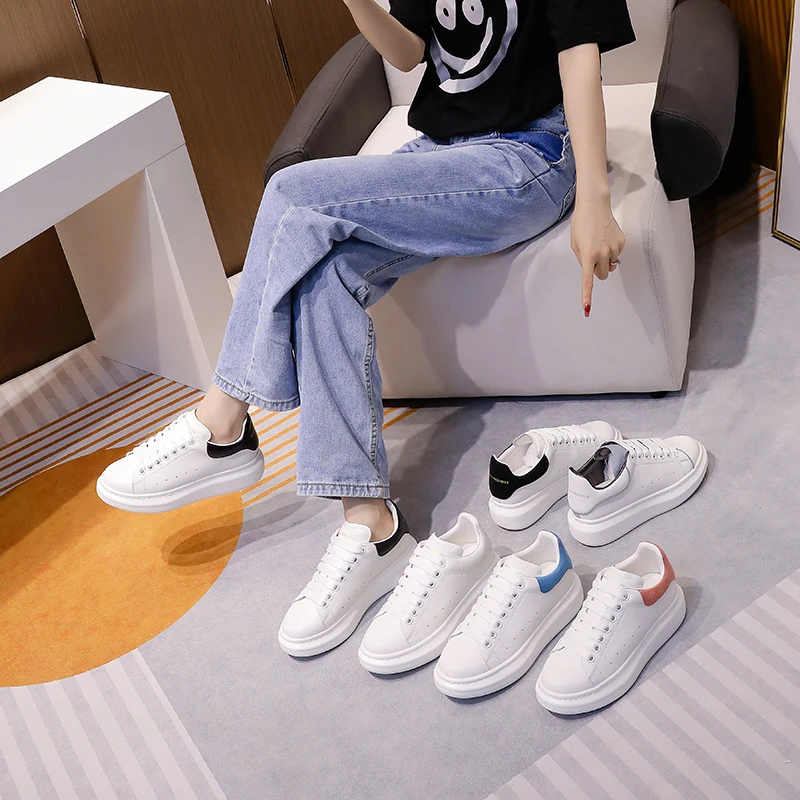 

Aloxendor MoGOFFN High Quality Genuine Leather White Shoes For Women Men Couple Thick Bottom Athleisure Style Flat Sneakers