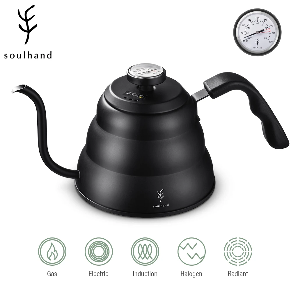

SOULHAND Coffee Kettle 1.2L 1L Stainless Steel Pour Over Coffee Pot Kettle Drip Kettle with Thermometer For Home Office Cafetera