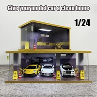 124 car garage model solid wood parking lot scene with light collection decoration acrylic display box