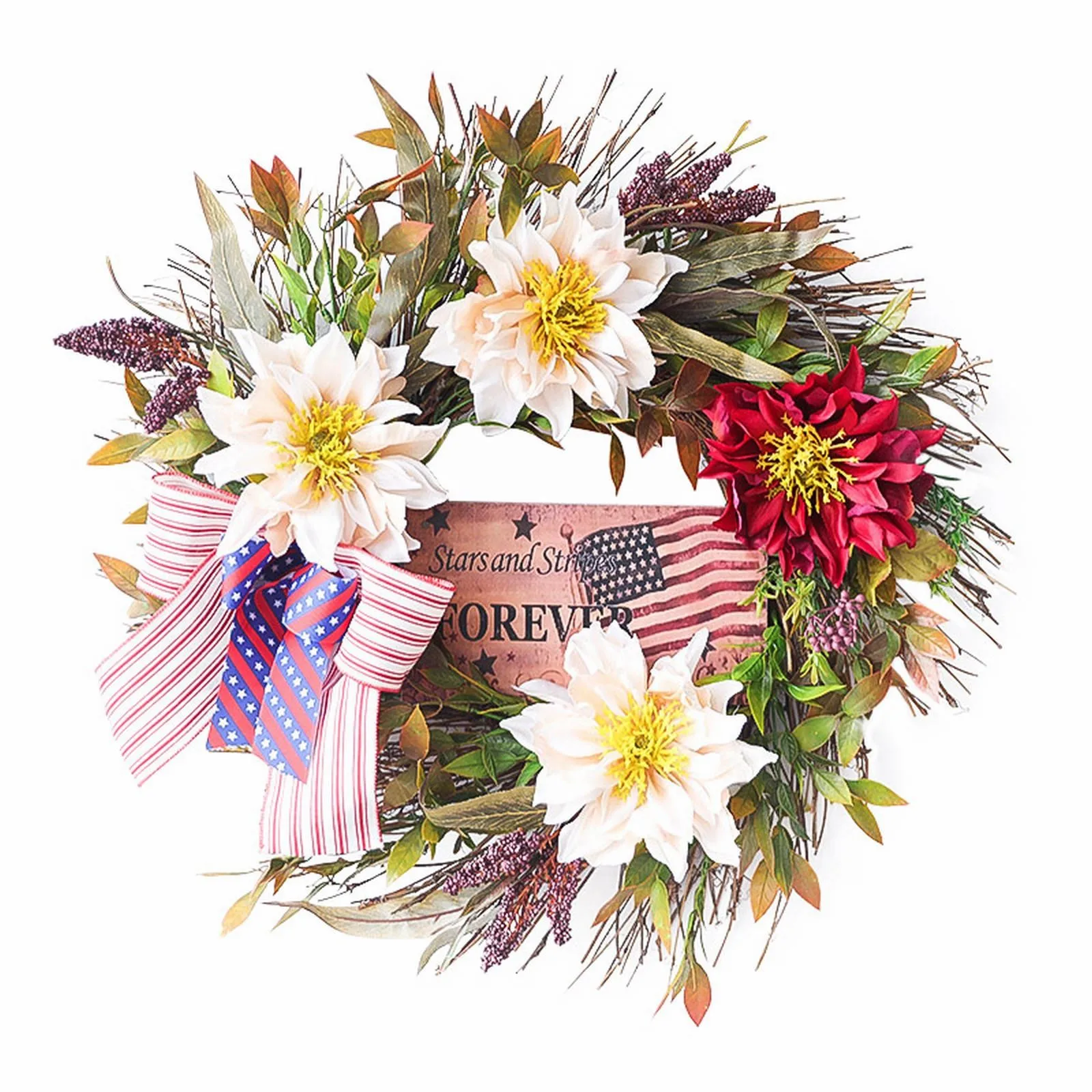 

Living Wreath Form Patriotic Wreath For Front Door 4 Of July Independence Day Wreath With Flag Red White Decor Memorial Wicker