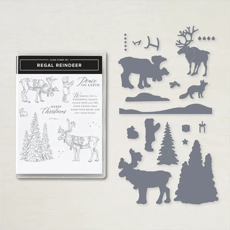 

2024 Deer Christmas Metal Cutting Dies and Clear Stamp DIY Scrapbooking Card Paper Crafts Making Photo Album Decor