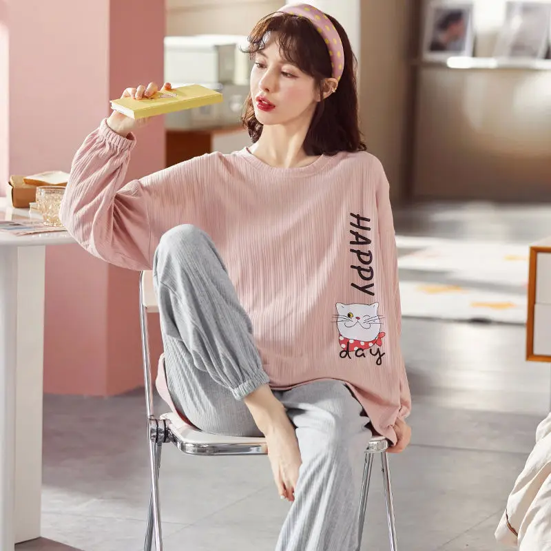 6XL fat sister oversized pajamas female spring and autumn long-sleeved student ins plus fat oversized 240 kg autumn suit