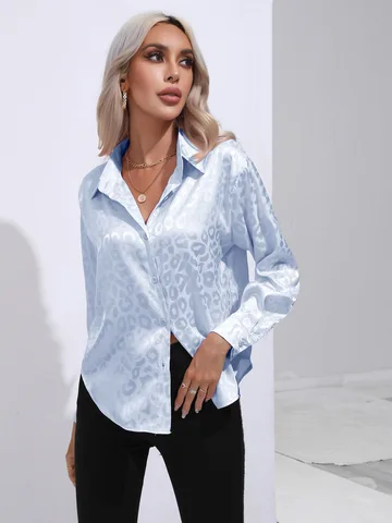 Женская Офисная рубашка с длинным рукавом, Элегантная Шелковая блузка свободного покроя с леопардовым принтом, модель 2024, 26356