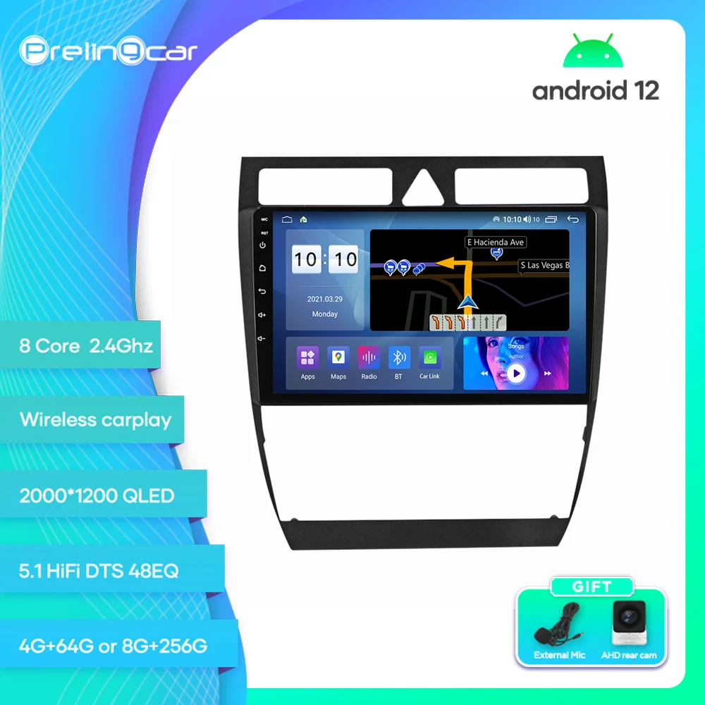 

For Audi A6 C5 1997-2004 S6 2 1999-2004 RS6 1 2002-2006 Android 12 Car Monitor 8 256g Carplay RDS GPS Built 2din Radio DVD