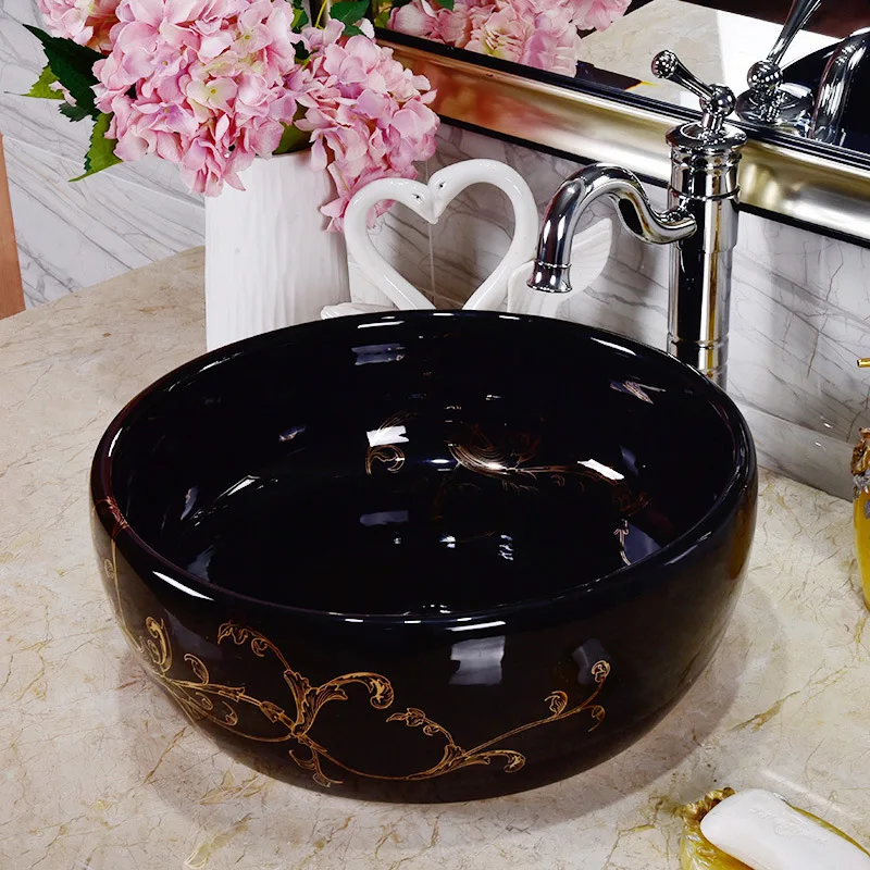 

Flower shape China Vintage Style Countertop Basin Sink Handmade Ceramic Bathroom Vessel Sinks ceramic bowls sink Vanities
