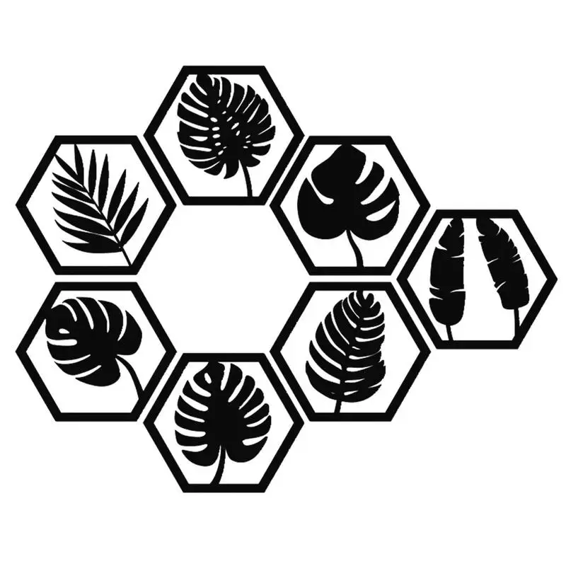 

Wood Hexagon Stickers Tropical Leaves Wall Art Decal Honeycomb Hexagon Pattern Modern Patterns For Home Bedroom Kitchen