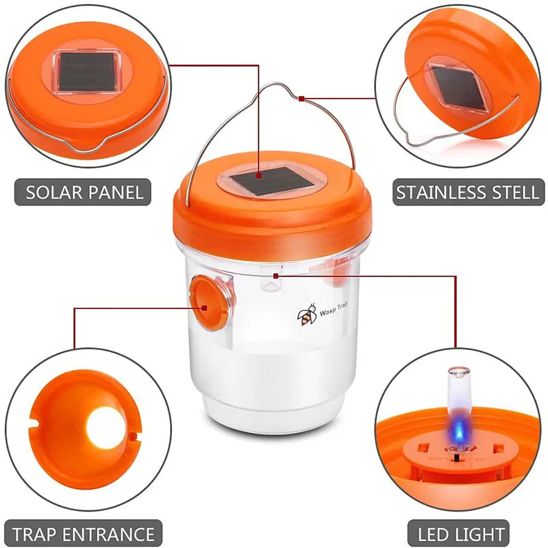 

Pest Control Tool Catcher PP+AS Restaurants Reusable Solar Powered Tool 2pcs Backyard Bees Home Hornets Outdoor