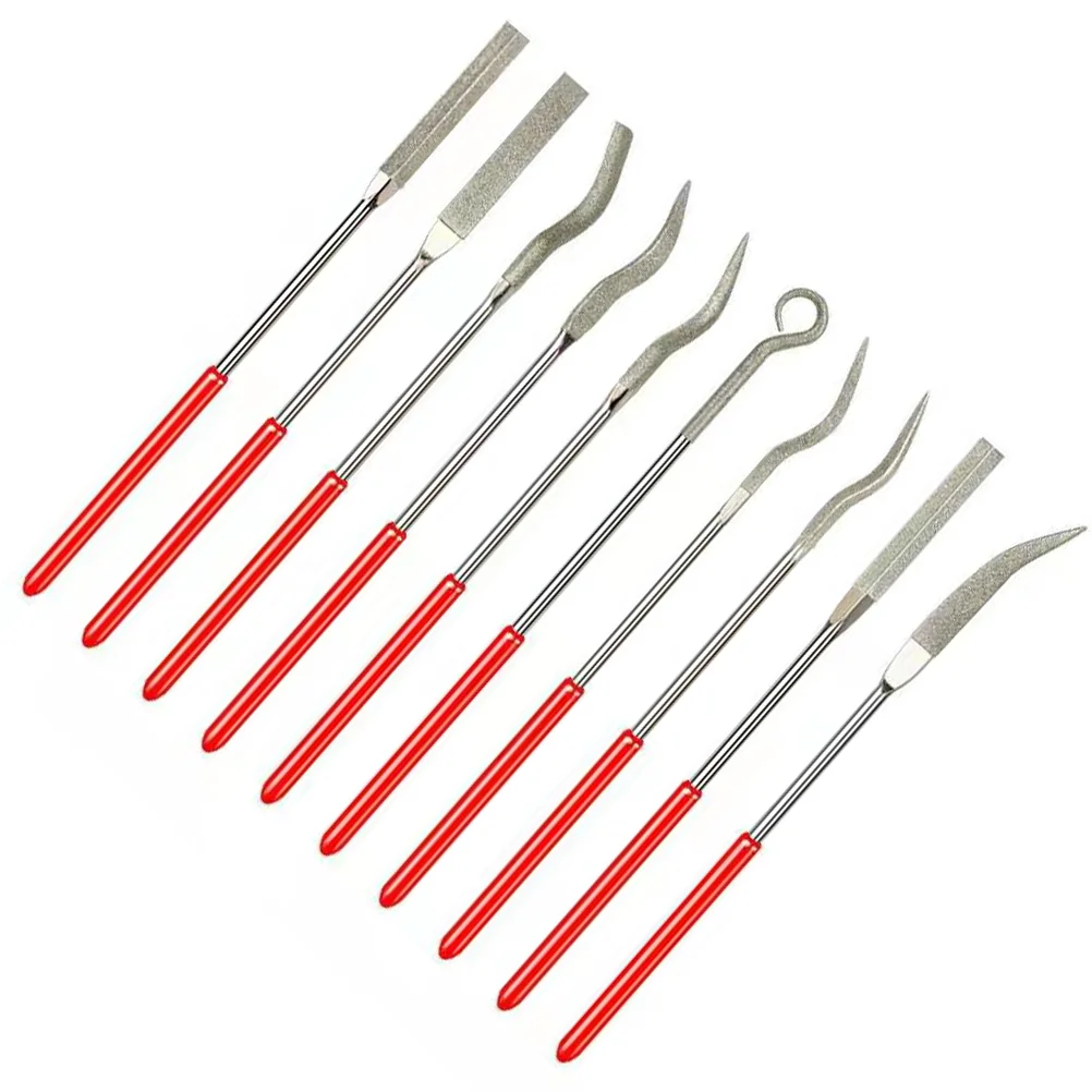 

10 Pcs Shaped File Hand Files Wood Carving Tools Manual Rubberized Handle Woodwork Polishing Jewelry DIY Deburring
