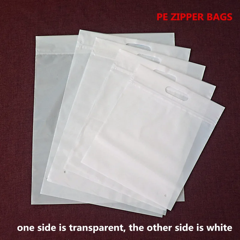 

50pcs- Repeatable Zipper PE plastic garment Packaging bags with handle for Underwear, socks, shirt, hat