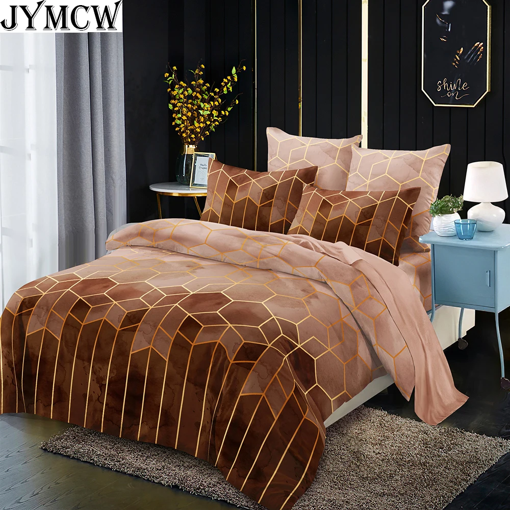 

Bedding set 2/3 piece set, light luxury style gilded line geometric elements Ronnie duvet cover and pillowcase (no sheets)