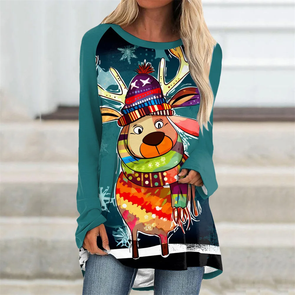 

Женская футболка с длинным рукавом, круглым вырезом и принтом