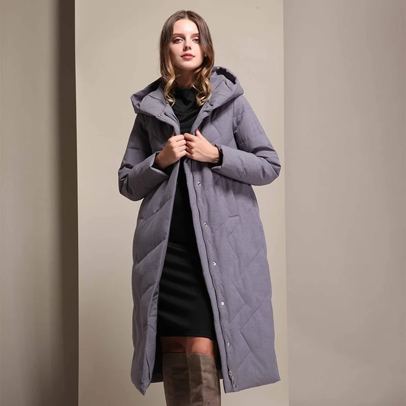 

Women Down Jacket Long Down Jacket Women's European American Hooded White Duck Down Jacket