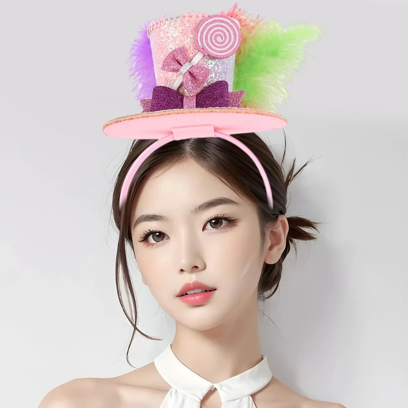 Повязка для волос с цветами шляпа радужными перьями повязка на голову вечеринок